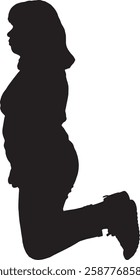 vector; silhouette; side view of woman on knees 