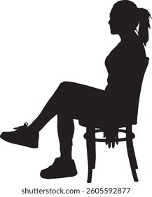 vector; silhouette of side view woman sitting on chiar cross-legged