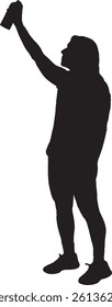 Vector; silhouette side view of a woman spray painting with raised arm