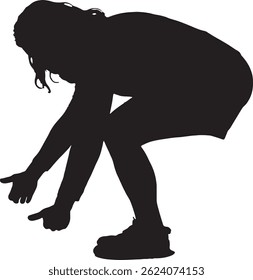 vector; silhouette side view of a woman lifting something heavy from the ground