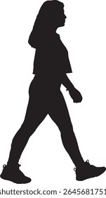 Vector; silhouette side view of woman walking with sportswear clothing
