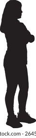 Vector; silhouette side view of woman standing and arms crossed