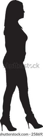 vector; silhouette; side view of a woman walking
