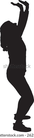 vector; silhouette side view a woman standing holding or pushing up something imaginary