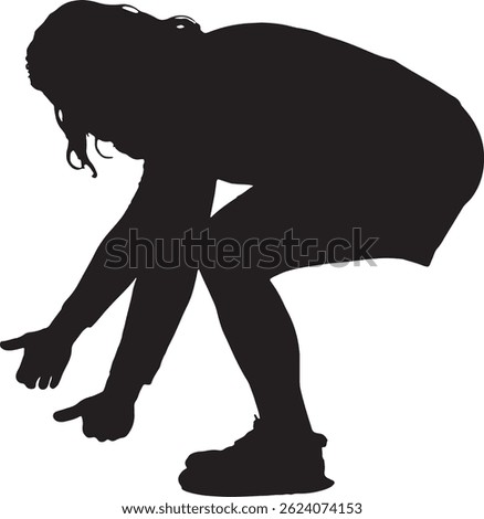 vector; silhouette side view of a woman lifting something heavy from the ground