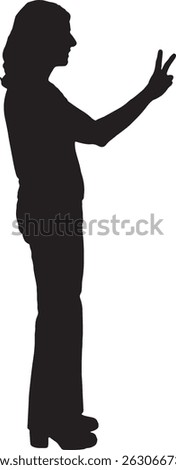 vector silhouette side view woman raising arm making the victory sign, 