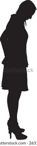  vector; silhouette of a side view of a woman stading and looking down, elegance dressed