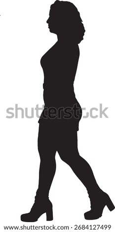 vector, silhouette of side view of a woman walking 