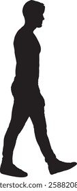 vector; silhouette; side view of a young man walking