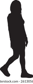 Vector; silhouette of a side view of young woman walking 