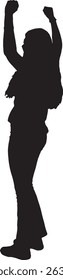 vector; silhouette of a side view of young woman standing and arms raised