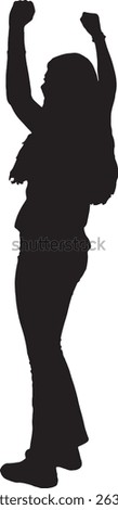vector; silhouette of a side view of young woman standing and arms raised