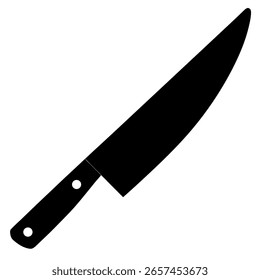 Vector silhouette of a single chef knife in solid black, isolated on a white background, minimal and clean design ideal for icons or culinary graphics.
