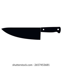 Vector silhouette of a single chef knife in solid black, isolated on a white background, minimal and clean design ideal for icons or culinary graphics.