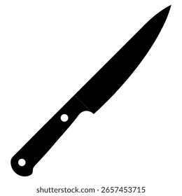 Vector silhouette of a single chef knife in solid black, isolated on a white background, minimal and clean design ideal for icons or culinary graphics.