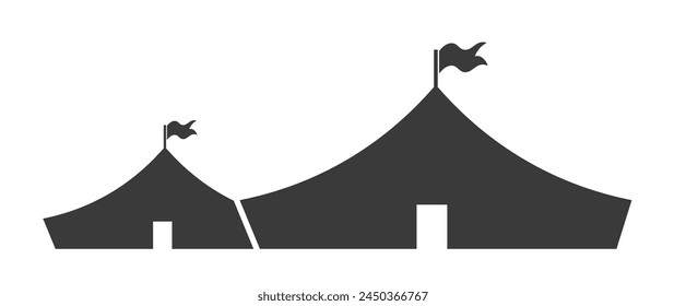 Vector silhouette of a single circus tent, isolated on white.