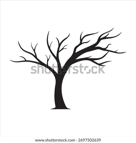 Vector Silhouette of a Single Crooked Leafless Tree.