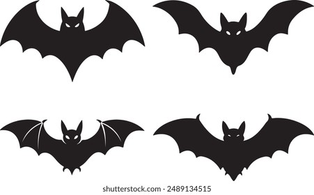 A vector silhouette single line art of a set of Hallowing Bats