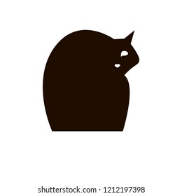 Vector silhouette of a sitting black cat. Hand drawn