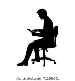 Vector silhouette of a sitting businessman on chair. Isolated vector on  white background.