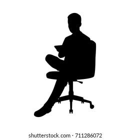 Vector silhouette of a sitting businessman on chair. Isolated vector on  white background.