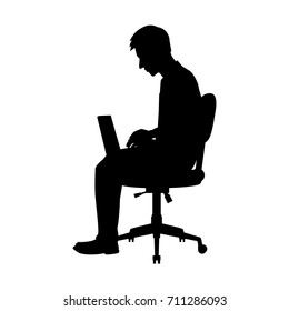 Vector silhouette of a sitting businessman on chair. Isolated vector on  white background.