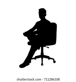 Vector silhouette of a sitting businessman on chair. Isolated vector on  white background.