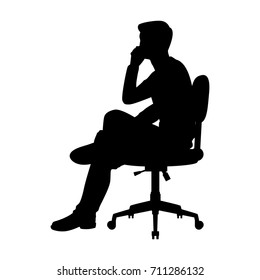 Vector silhouette of a sitting businessman on chair. Isolated vector on  white background.