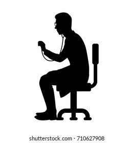 Vector silhouette of a sitting doctor on white background