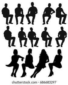 Vector, silhouette of sitting people, set