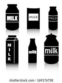 vector silhouette of six cans of milk on a white background