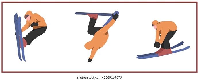 Vector silhouette of skier. Extreme sport. Winter.