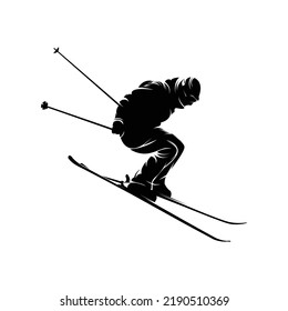 Vector silhouette of a skier in winter. Ski silhouette isolated vector design on white background