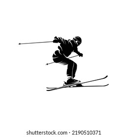 Vector silhouette of a skier in winter. Ski silhouette isolated vector design on white background