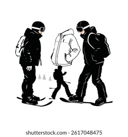 Vector silhouette of a skier in winter. Ski silhouette isolated vector design on white background