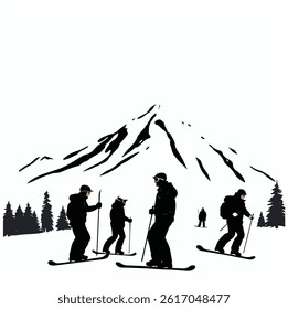 Vector silhouette of a skier in winter. Ski silhouette isolated vector design on white background