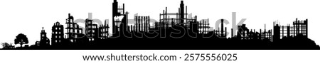 Vector Silhouette Skyline City - Catastrophe and destruction of buildings -Design Element Layer - Dystopian Panorama