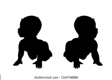 Vector silhouette of slim and fat baby on white background.