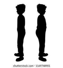 Vector silhouette of slim and fat boy on white background.