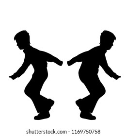 Vector silhouette of slim and fat boy on white background.