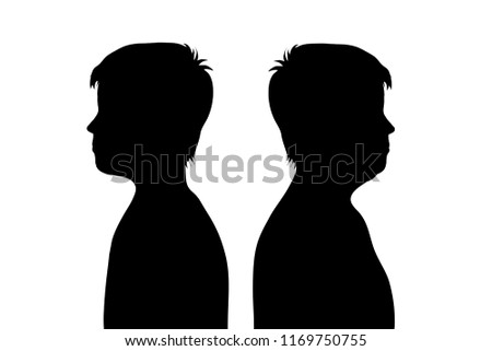 Vector silhouette of slim and fat boy on white background.