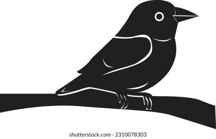 Vector silhouette of the small bird on branch