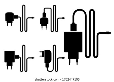 Vector Silhouette of Smartphone Charger, Isolated on White
