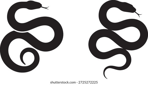 Vektorsilhouette einer Schlange einzeln auf weißem Hintergrund. Reptilien-Ikone, geeignet für Wildtiere, Gefahren, Natur, Tätowierung, Logo und minimale Design-Projekte.