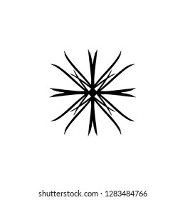 Vector silhouette snowflake, stylized ink drawing, simple brush paint, ornate star, holiday symbol, hand drawn contrast element on white background, gouache strokes, fancy sketch. Print and element