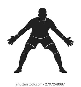 vector silhouette of soccer goalkeeper standing ready in defensive position representing defense, save position and football match concept.