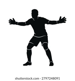 vector silhouette of soccer goalkeeper standing ready in defensive position representing defense, save position and football match concept.