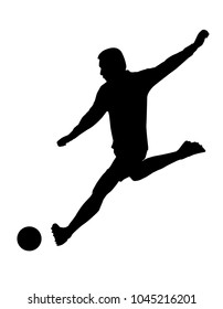 vector of silhouette soccer player kicking the ball