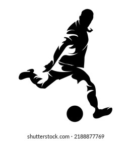 Vector silhouette of Soccer player kicking ball, abstract isolated vector silhouette, footballer logo - vector illustration