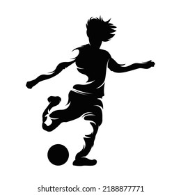 Vector silhouette of Soccer player kicking ball, abstract isolated vector silhouette, footballer logo - vector illustration
